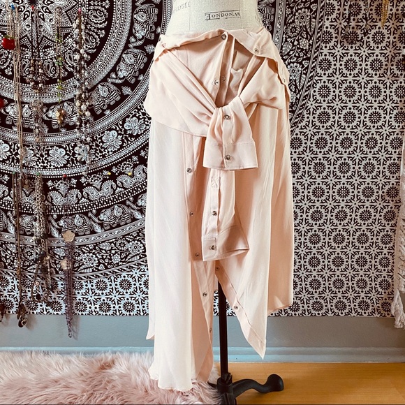 FAITH CONNEXION 🆕 Midi Skirt Pink Quartz Silk M lightweight asymmetric cutout - Picture 6 of 8